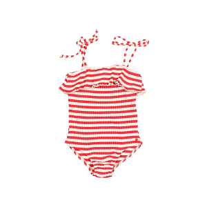 Купальник из трикотажа в рубчик Buho "Stripes Coral Red", коралловые полоски